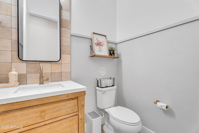 10006 E Rotation Dr, Mesa, AZ 85212 - half bath featuring tasteful backsplash, toilet, vanity, and baseboards