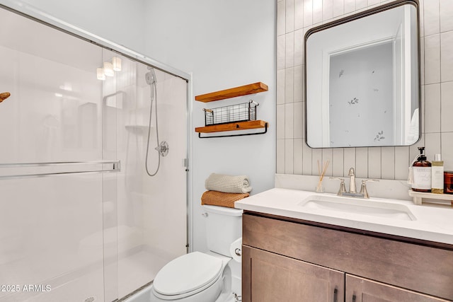 10006 E Rotation Dr, Mesa, AZ 85212 - bathroom with vanity, a shower stall, and toilet