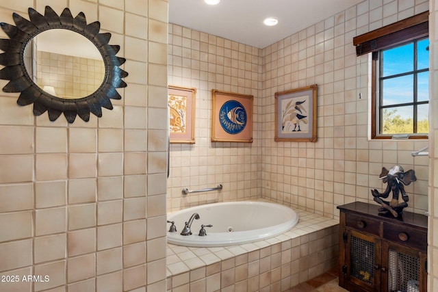 25002 N Quail Haven Dr, Rio Verde, AZ 85263 - full bathroom with tile walls, a whirlpool tub, and recessed lighting