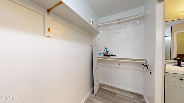 walk in closet with light wood-type flooring