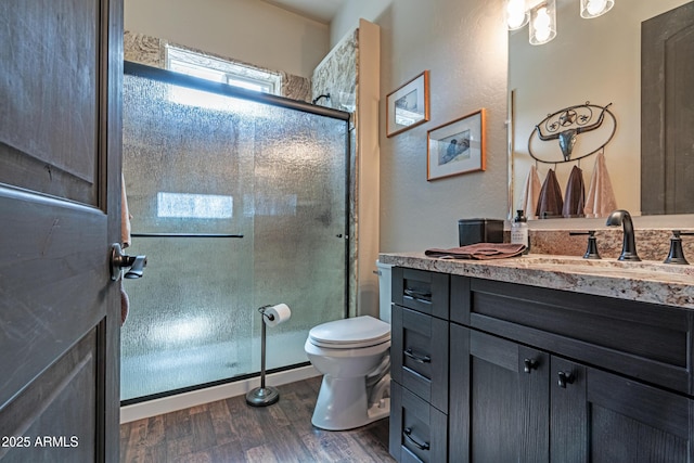 670 S Mountain Pines Ave, Show Low, AZ 85901 - full bath featuring wood finished floors, vanity, and a shower stall