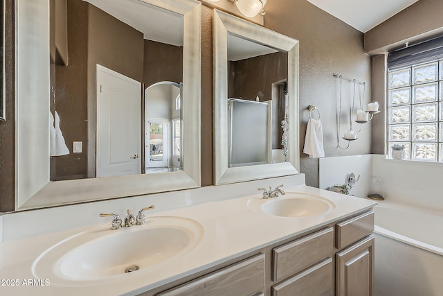 bathroom featuring double vanity, a wealth of natural light, and a sink