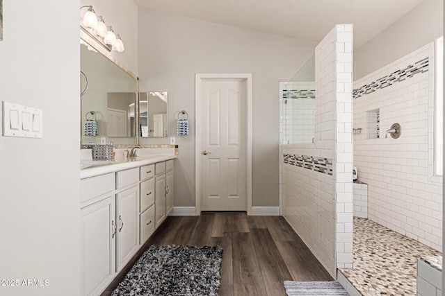 3580 E Kesler Ln, Gilbert, AZ 85295 - full bath featuring vanity, baseboards, walk in shower, and wood finished floors