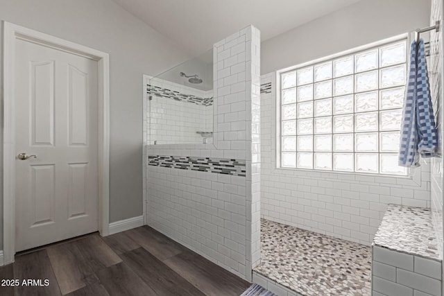 3580 E Kesler Ln, Gilbert, AZ 85295 - bathroom with a walk in shower and wood finished floors