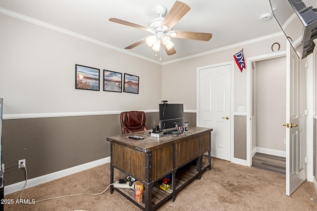 3580 E Kesler Ln, Gilbert, AZ 85295 - carpeted office space featuring a ceiling fan, baseboards, and ornamental molding