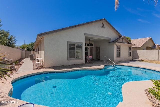 3580 E Kesler Ln, Gilbert, AZ 85295 - view of swimming pool with a fenced backyard, a fenced in pool, central air condition unit, and a patio