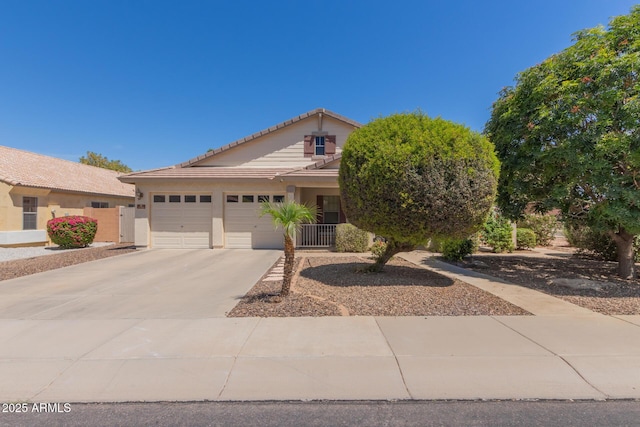 3580 E Kesler Ln, Gilbert, AZ 85295 - view of front facade featuring a tile roof, central AC unit, concrete driveway, an attached garage, and stucco siding