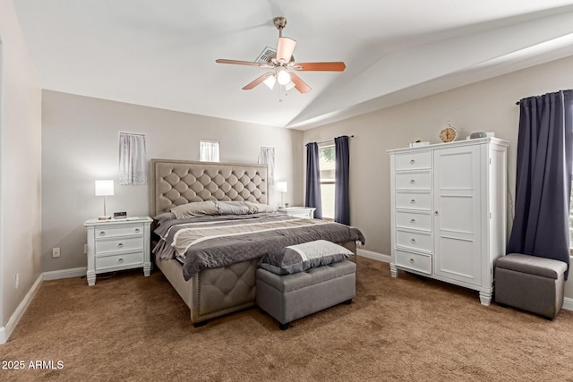 3580 E Kesler Ln, Gilbert, AZ 85295 - carpeted bedroom with baseboards, a ceiling fan, and lofted ceiling
