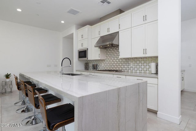 kitchen with visible vents, appliances with stainless steel finishes, under cabinet range hood, and a sink