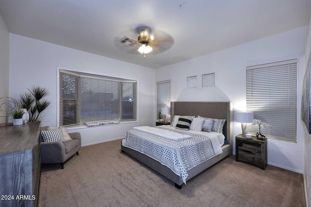 bedroom with carpet flooring and ceiling fan