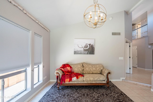 11025 N 10th St, Phoenix, AZ 85020 - sitting room with a chandelier, light tile patterned flooring, and high vaulted ceiling