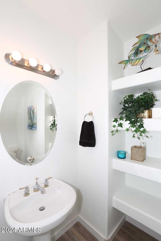 bathroom featuring wood-type flooring and sink