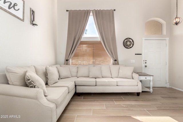 living area featuring wood finish floors and baseboards