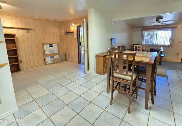 4950 Raffaele Dr, Sierra Vista, AZ 85635 - dining room featuring light tile patterned floors, ceiling fan, heating unit, and wooden walls