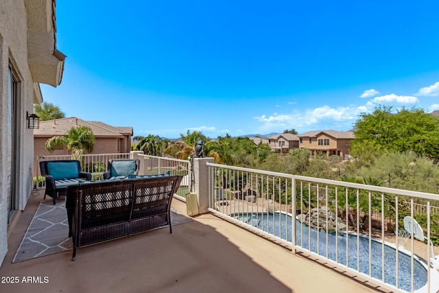 6026 E Sonoran Trl, Scottsdale, AZ 85266 - balcony with an outdoor hangout area and view of pool
