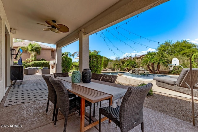 6026 E Sonoran Trl, Scottsdale, AZ 85266 - view of patio featuring a ceiling fan, an outdoor living space, and a fenced backyard