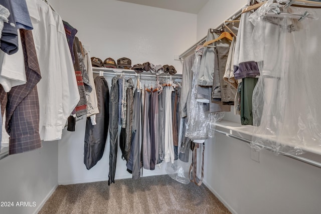 walk in closet featuring carpet flooring