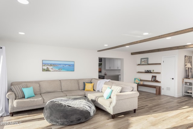 675 Val Verde Cir W, Litchfield Park, AZ 85340 - living room featuring recessed lighting, wood finished floors, beamed ceiling, and baseboards