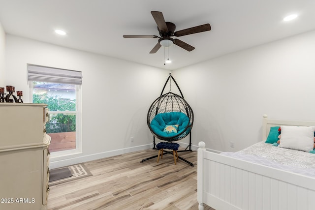 675 Val Verde Cir W, Litchfield Park, AZ 85340 - bedroom with light wood-style flooring, baseboards, recessed lighting, and ceiling fan