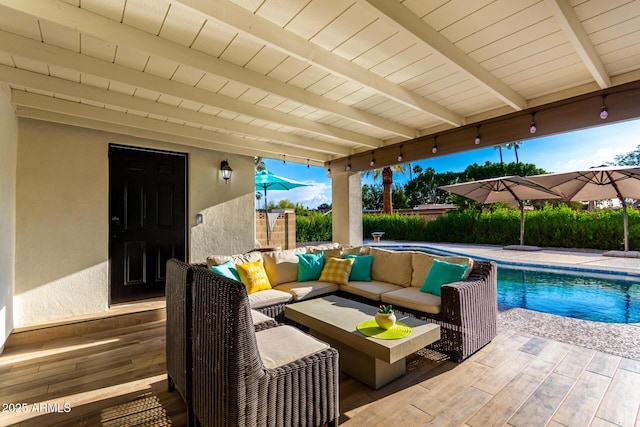 675 Val Verde Cir W, Litchfield Park, AZ 85340 - view of swimming pool featuring an outdoor living space and a patio