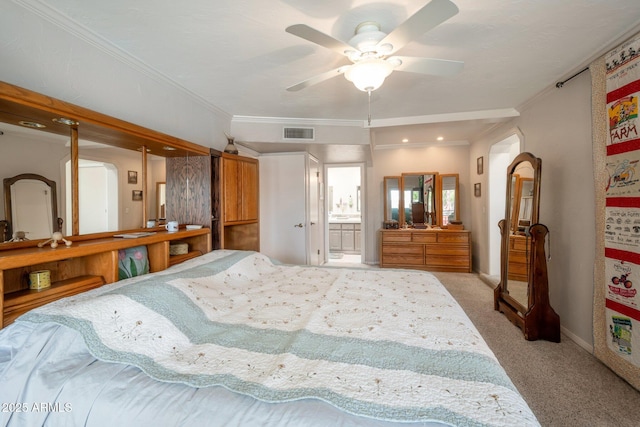 2125 E Elmwood St, Mesa, AZ 85213 - bedroom with light colored carpet, crown molding, baseboards, and ensuite bath