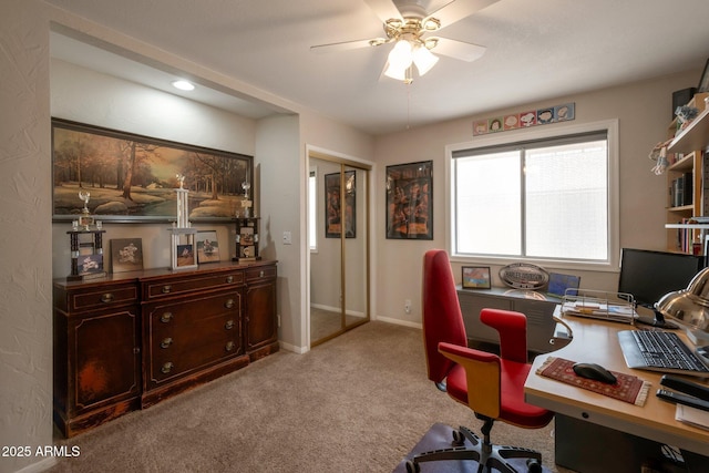 2125 E Elmwood St, Mesa, AZ 85213 - carpeted home office with ceiling fan and baseboards