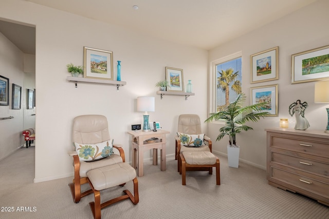 living area featuring light colored carpet