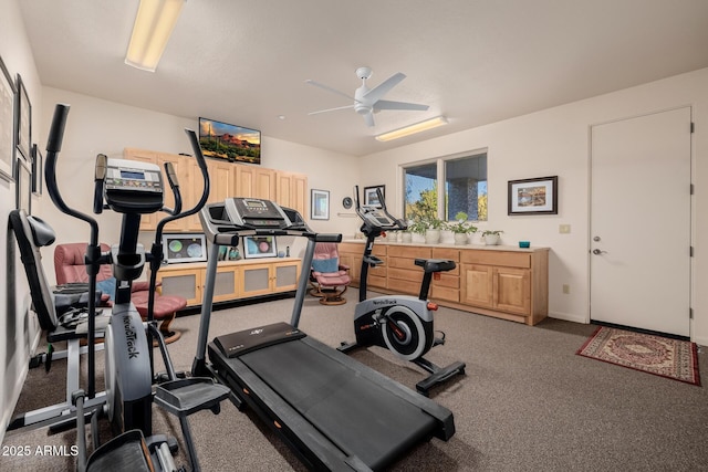 exercise room featuring ceiling fan