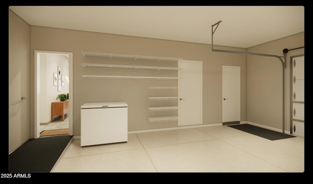 clothes washing area featuring light tile patterned floors