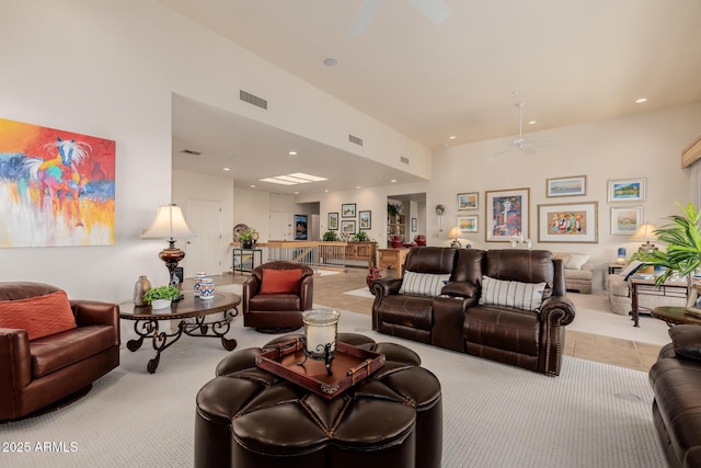 living room featuring ceiling fan