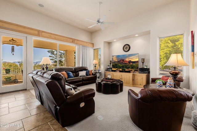 living room with ceiling fan