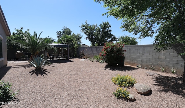 view of yard featuring a patio area and a fenced backyard