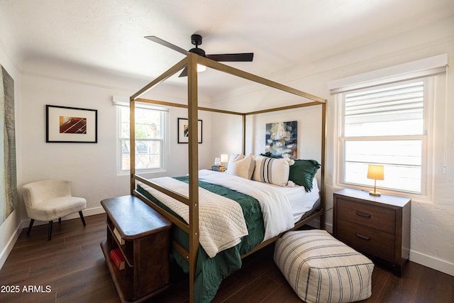 546 W Cambridge Ave, Phoenix, AZ 85003 - bedroom featuring dark wood-style flooring, baseboards, and ceiling fan
