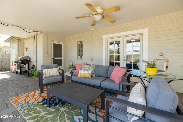 546 W Cambridge Ave, Phoenix, AZ 85003 - view of patio featuring french doors, a grill, an outdoor hangout area, and ceiling fan