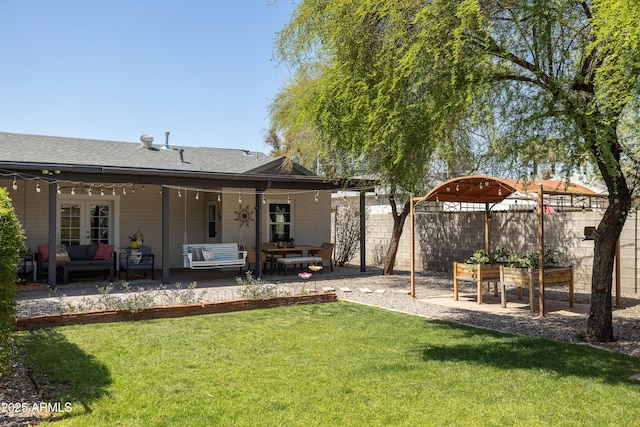 546 W Cambridge Ave, Phoenix, AZ 85003 - rear view of house with french doors, an outdoor living space, a patio, and roof with shingles