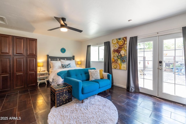 546 W Cambridge Ave, Phoenix, AZ 85003 - bedroom featuring access to outside, french doors, and a ceiling fan