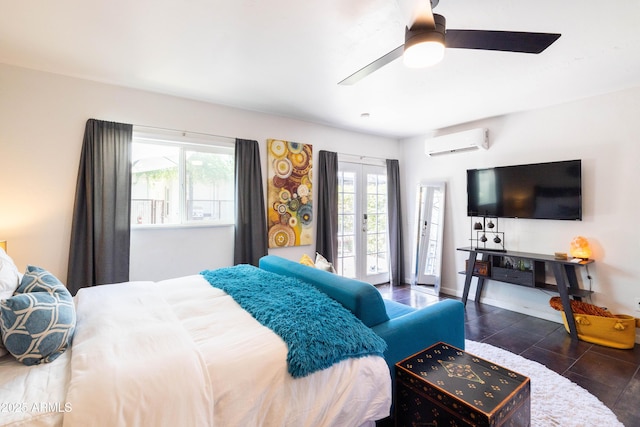 546 W Cambridge Ave, Phoenix, AZ 85003 - bedroom with a wall unit AC, multiple windows, access to exterior, and ceiling fan