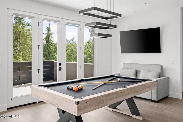 playroom featuring billiards and light hardwood / wood-style flooring