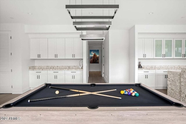 playroom featuring billiards and light wood-type flooring