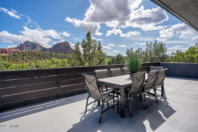 view of patio with a mountain view