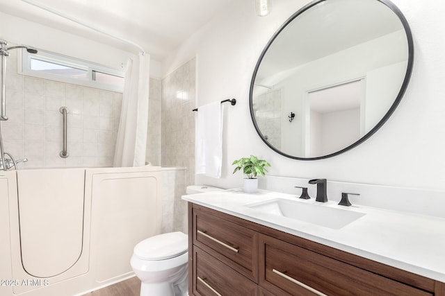 4310 E Sacaton St, Phoenix, AZ 85044 - bathroom featuring vanity, toilet, and curtained shower