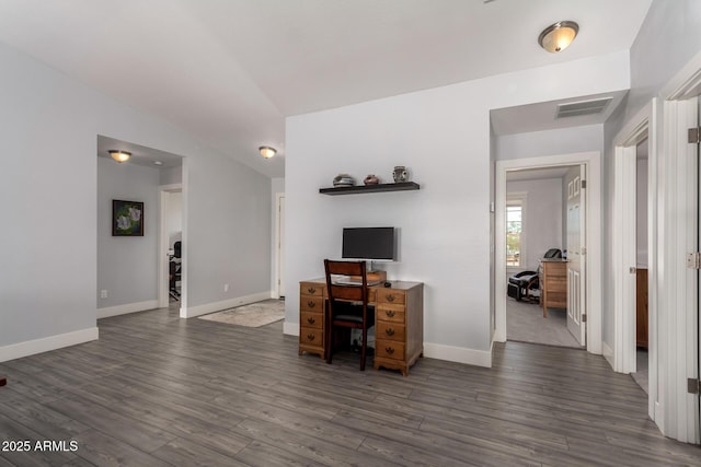32431 N 226th Ave, Wittmann, AZ 85361 - living room with a desk, wood finished floors, baseboards, and vaulted ceiling