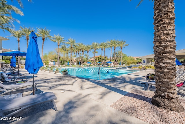 pool with a patio
