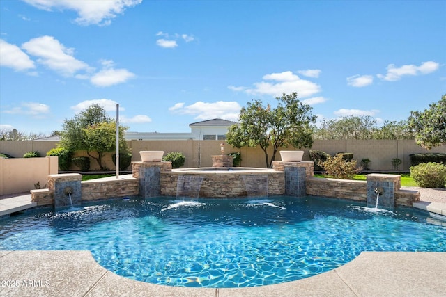 view of swimming pool featuring a fenced backyard and a fenced in pool