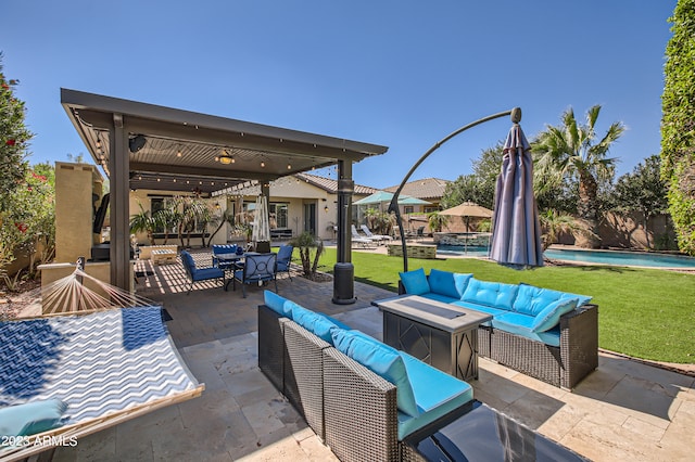 view of patio featuring a fenced in pool and an outdoor hangout area