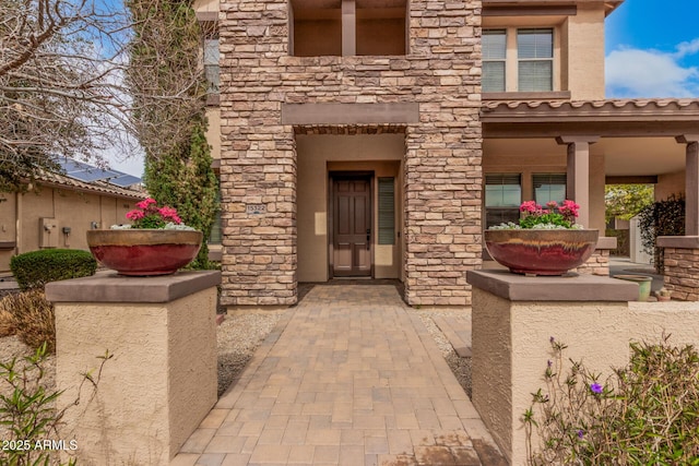 view of front of property featuring stone siding