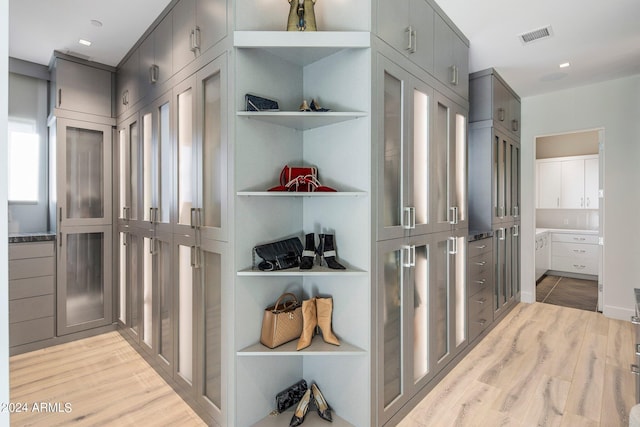 spacious closet featuring light hardwood / wood-style flooring