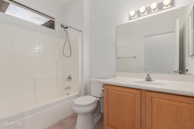 full bathroom with tile patterned floors, toilet, bathtub / shower combination, and vanity