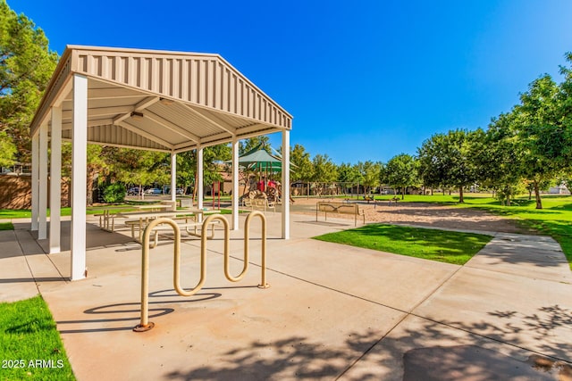 view of patio featuring a playground