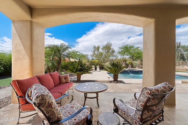 view of patio / terrace with an outdoor hangout area and an outdoor pool